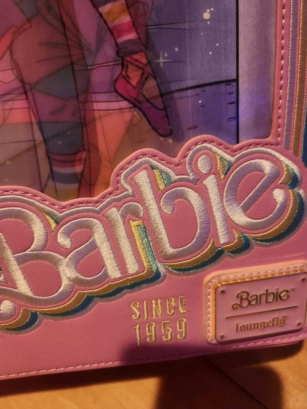 Loungefly Pink Barbie Display-Style Backpack with Rainbow Trim